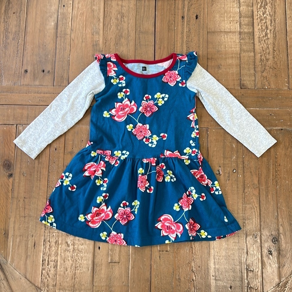 Tea collection teal floral layered dress